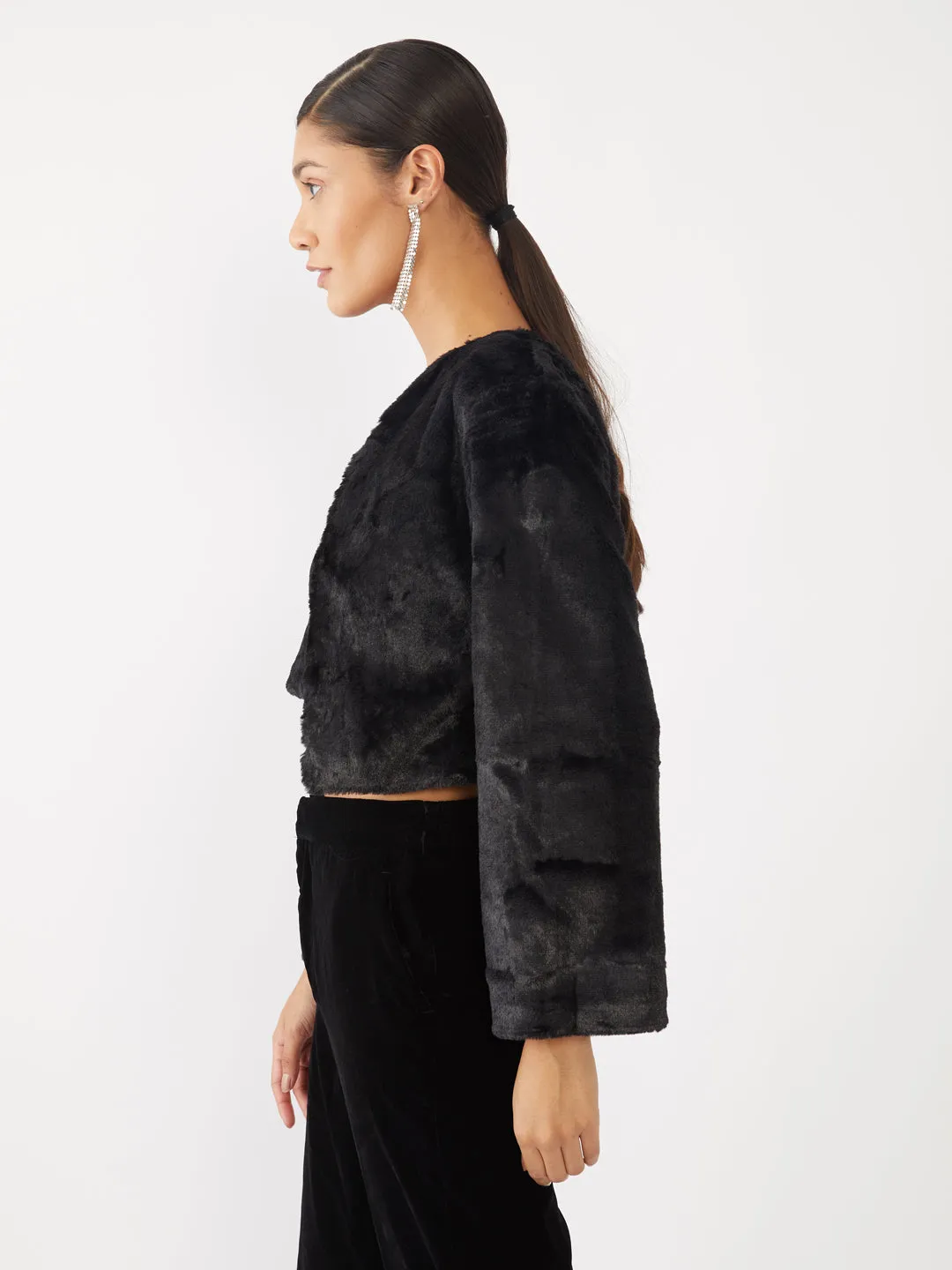 Black Solid Crop Jacket