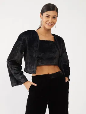Black Solid Crop Jacket