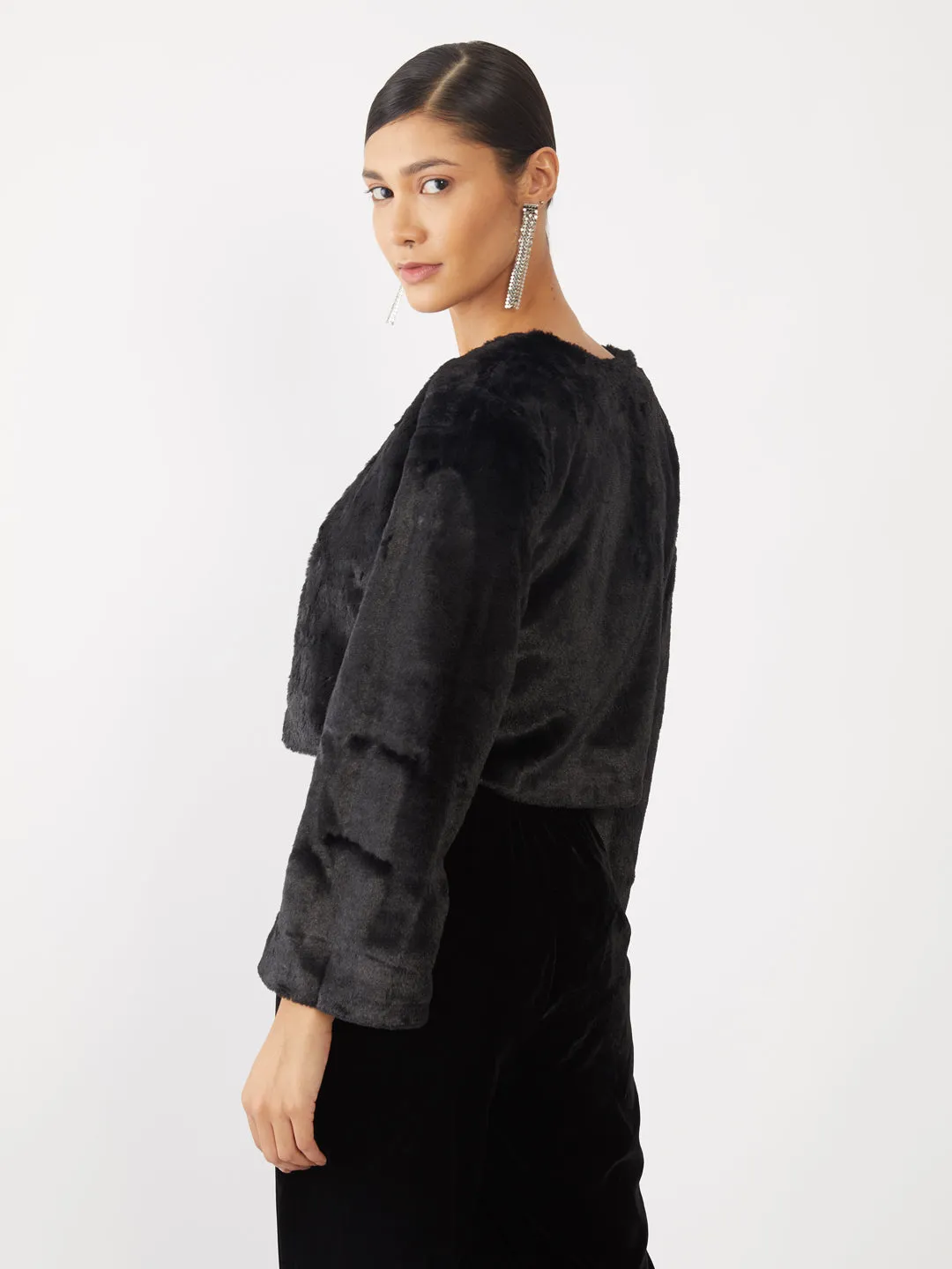 Black Solid Crop Jacket