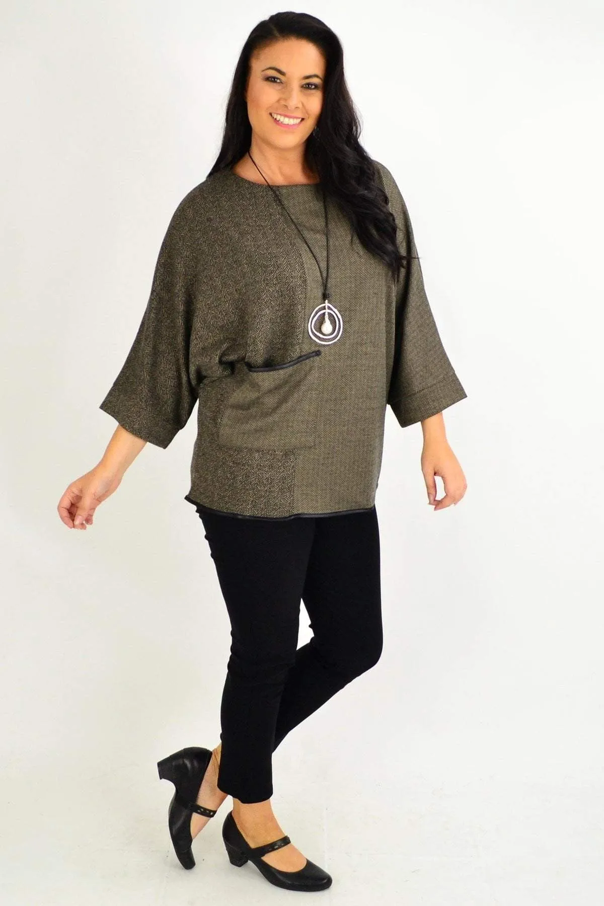 Brown Wide Sleeve Pocket Tunic Top