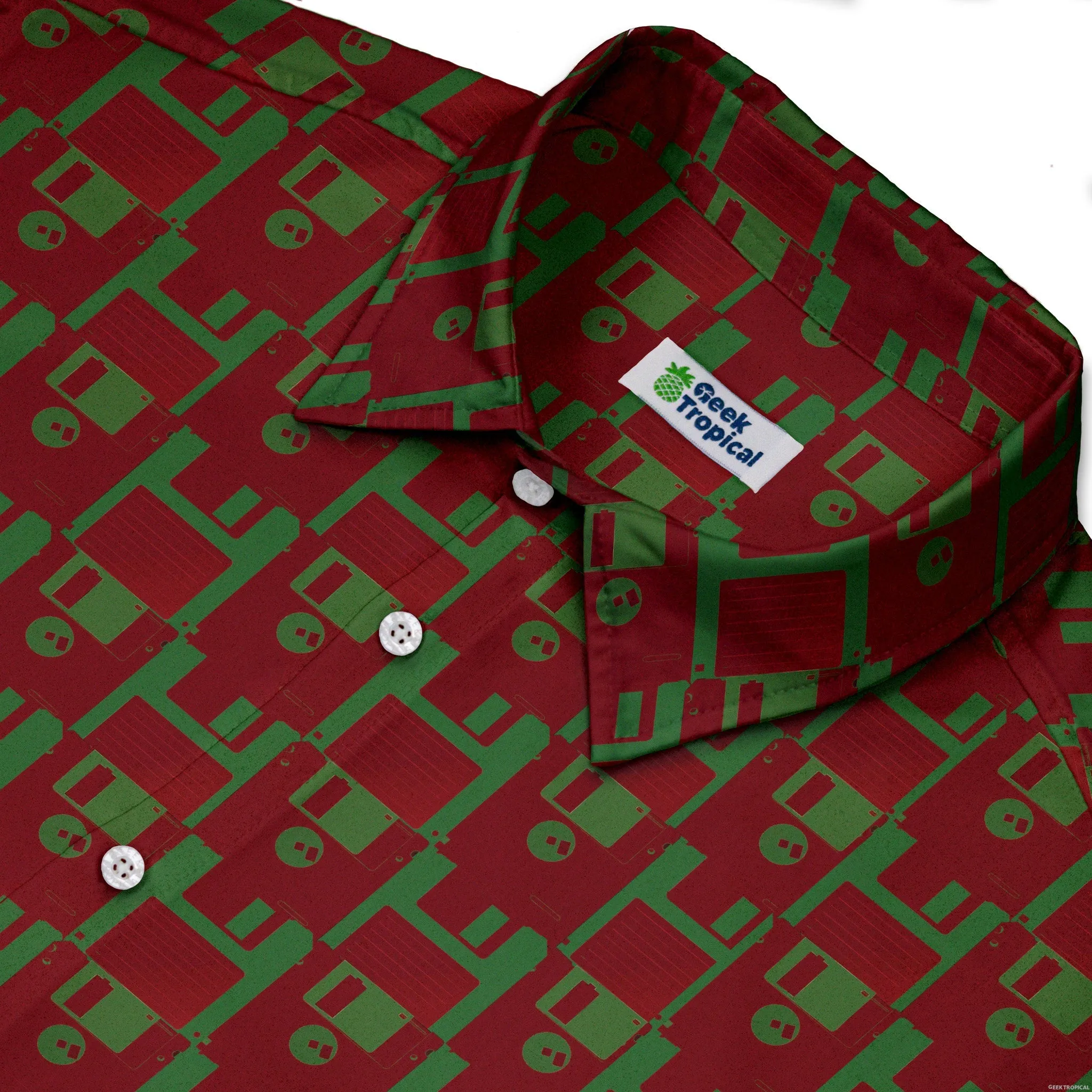 Floppy Disk Red and Green Button Up Shirt
