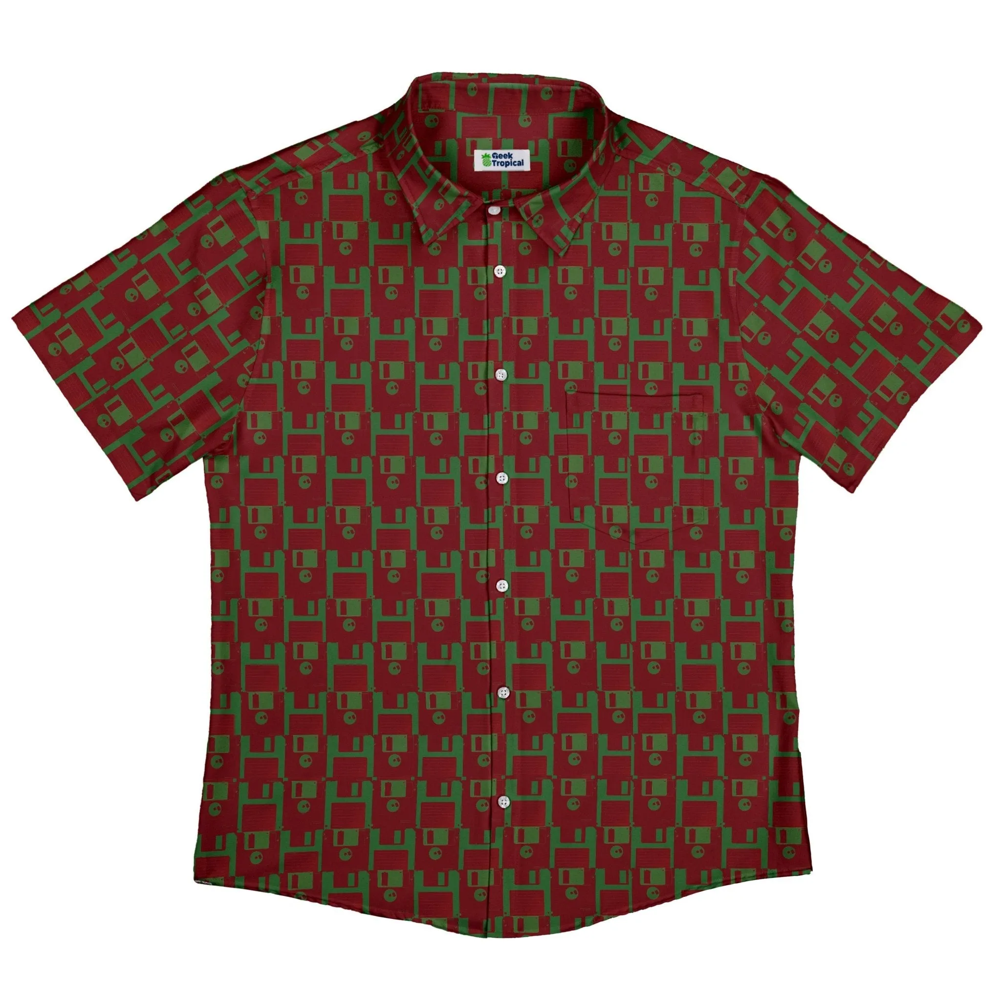 Floppy Disk Red and Green Button Up Shirt