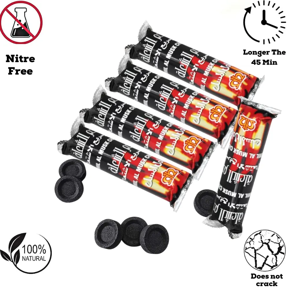 Instant Light Hookah Coals - Magic Charcoal for Hookah Set, Smoking, Incense - 45 Minute Burn, Low Smoke, Flavors Less - Shisha 33mm Coal Disks, 50 Tablets