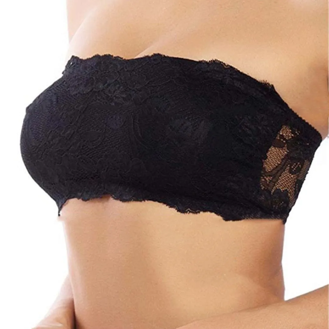 Invisible Bandeau Floral Lace Tube Strapless Bra