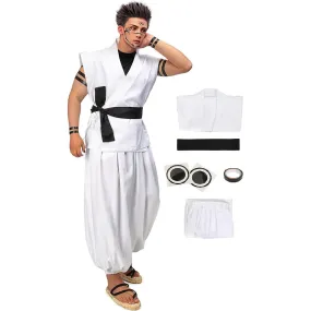 Ryomen Sukuna Cosplay Costume Men White Kung Fu Suit US Size