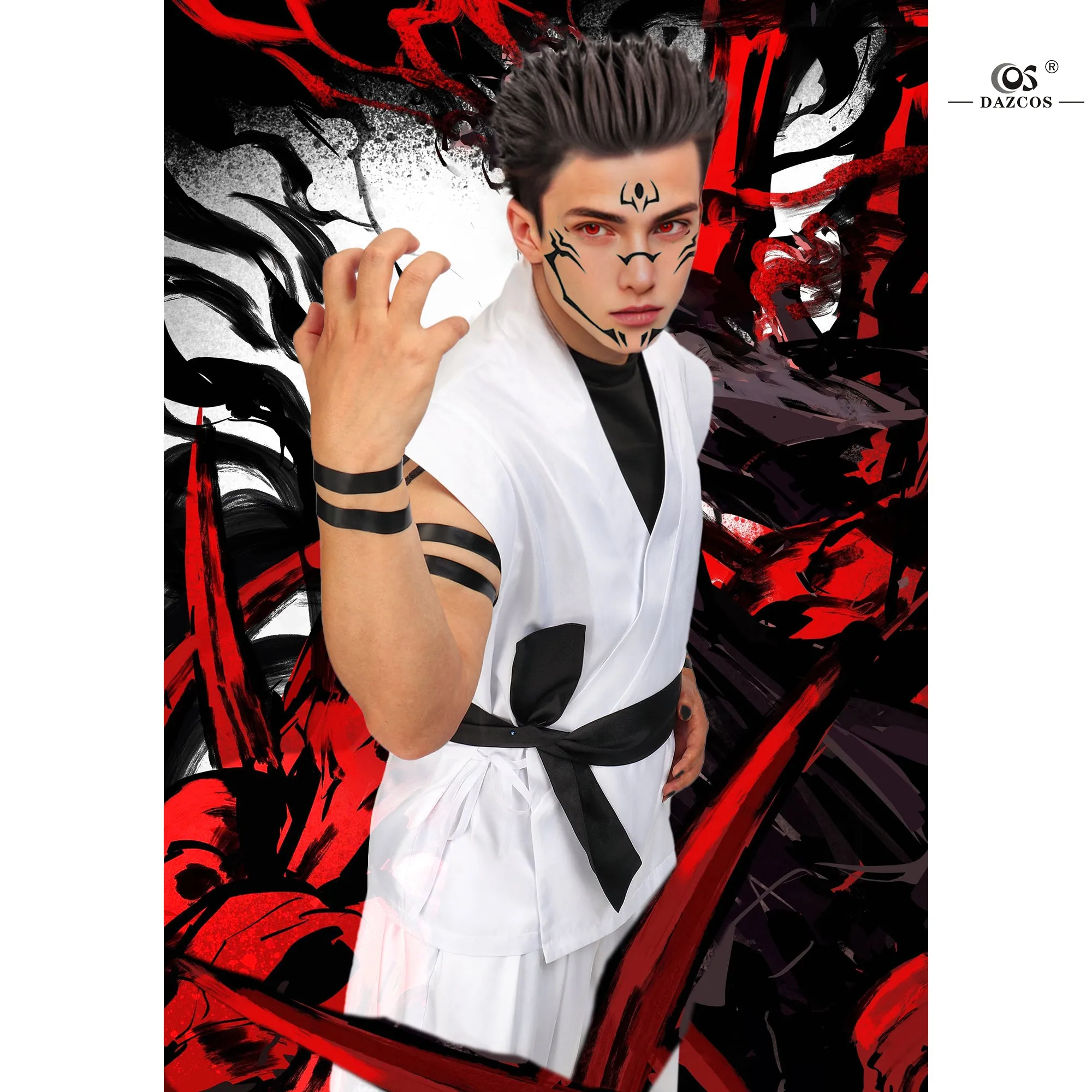 Ryomen Sukuna Cosplay Costume Men White Kung Fu Suit US Size