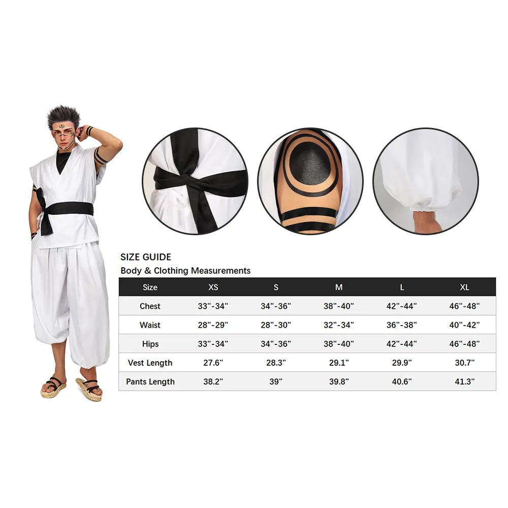 Ryomen Sukuna Cosplay Costume Men White Kung Fu Suit US Size