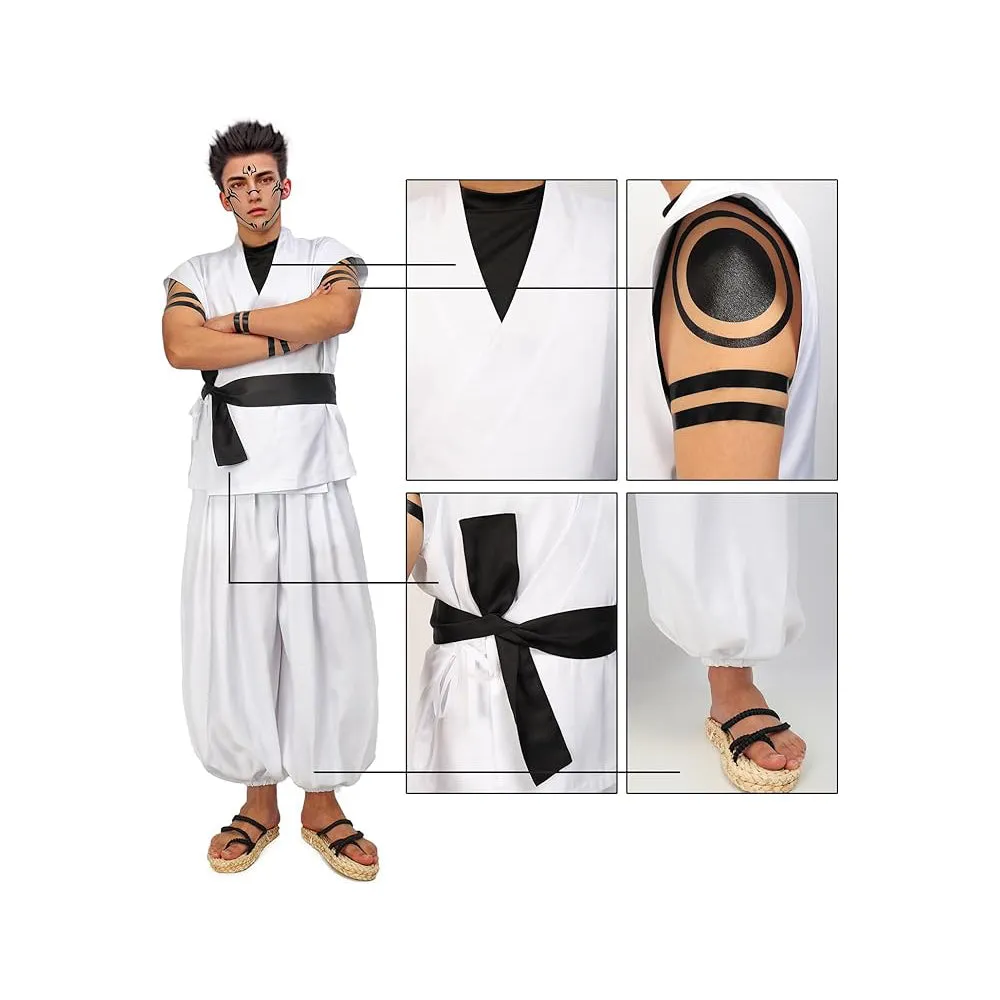 Ryomen Sukuna Cosplay Costume Men White Kung Fu Suit US Size