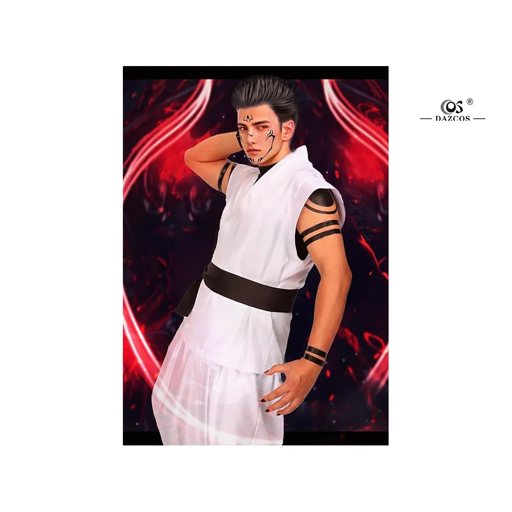 Ryomen Sukuna Cosplay Costume Men White Kung Fu Suit US Size