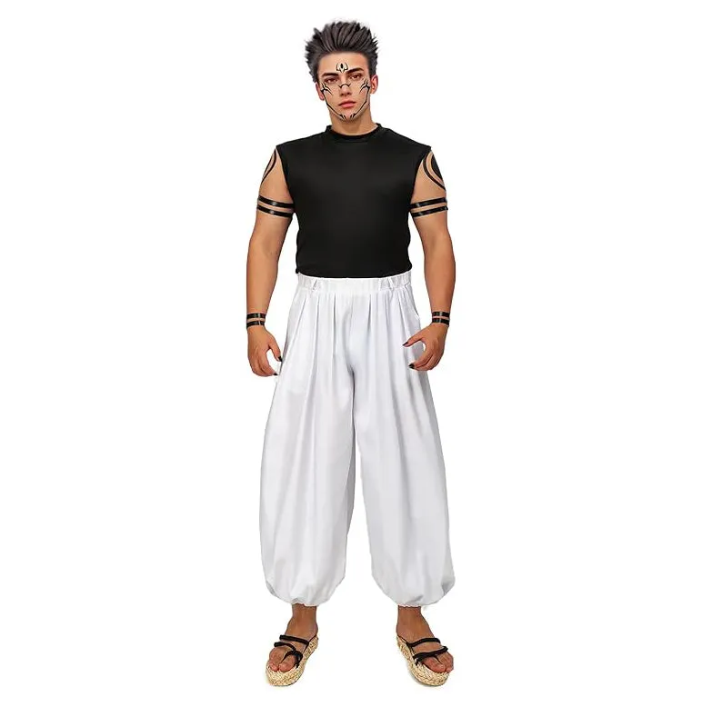 Ryomen Sukuna Cosplay Costume Men White Kung Fu Suit US Size
