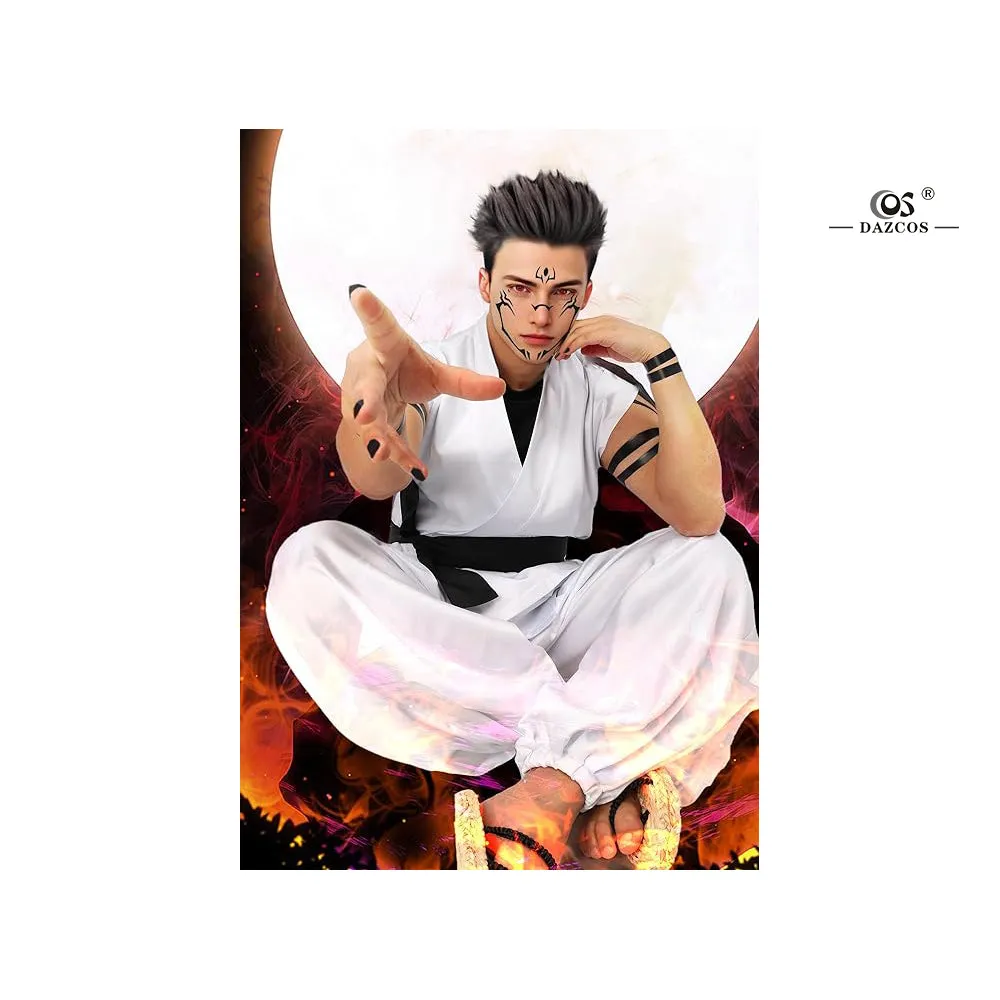 Ryomen Sukuna Cosplay Costume Men White Kung Fu Suit US Size
