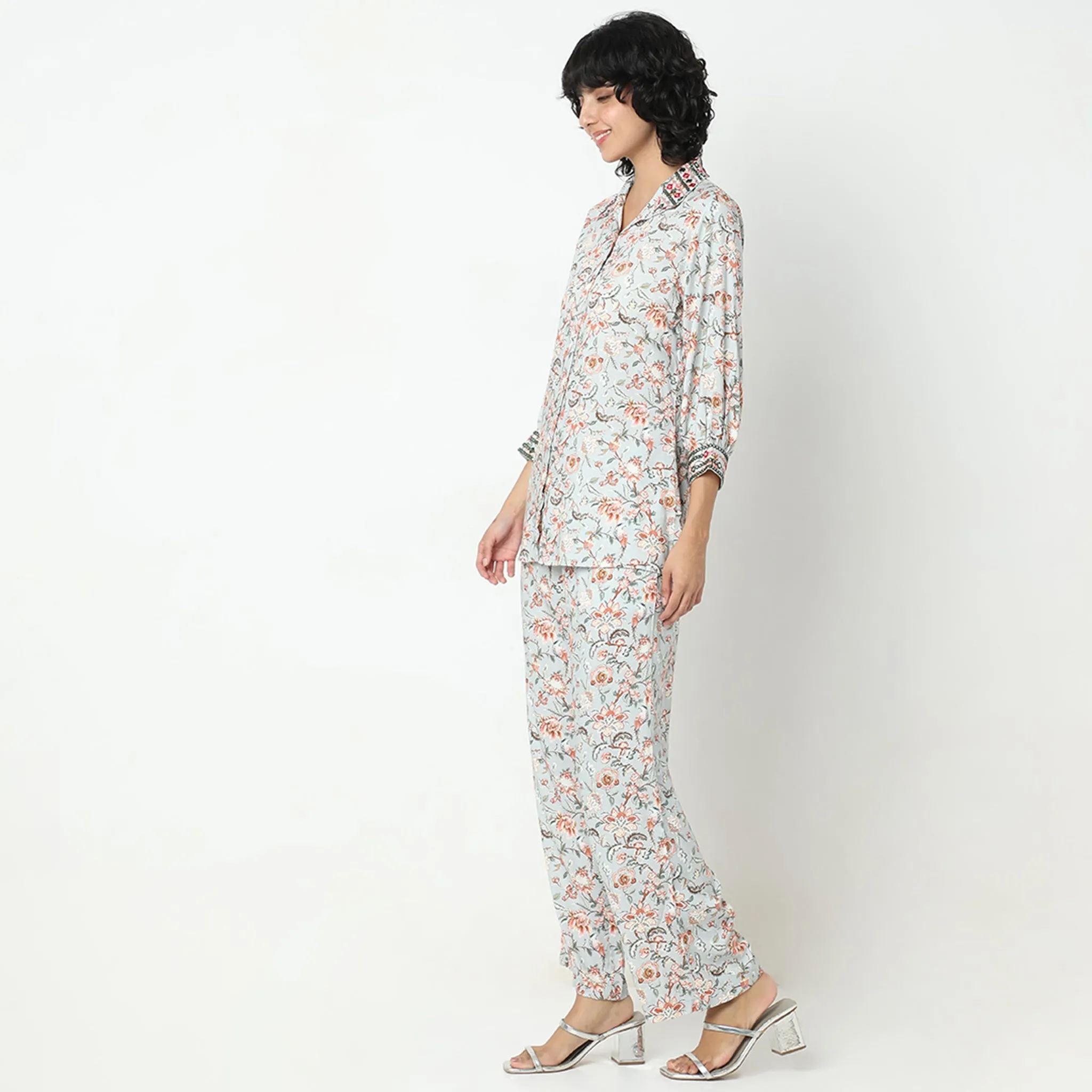 Straight Fit Printed Tunic Shirt with Pant Set