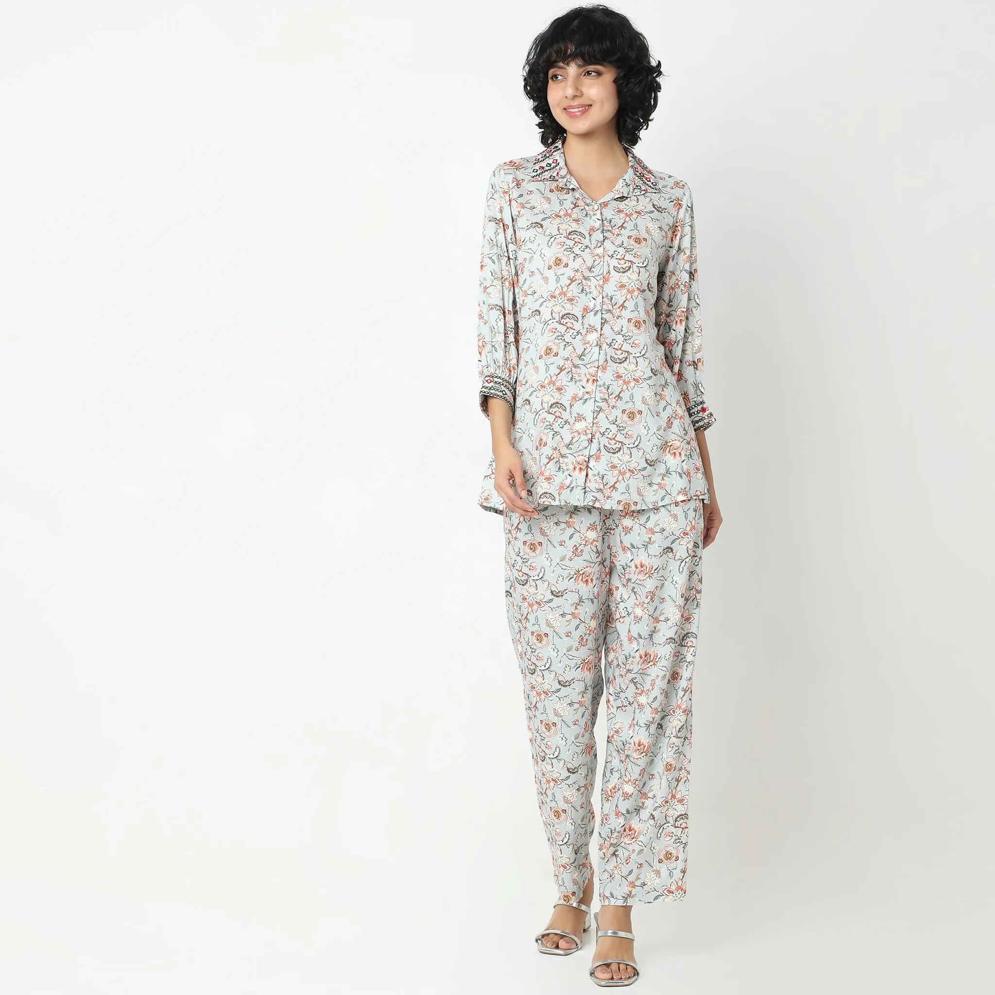 Straight Fit Printed Tunic Shirt with Pant Set