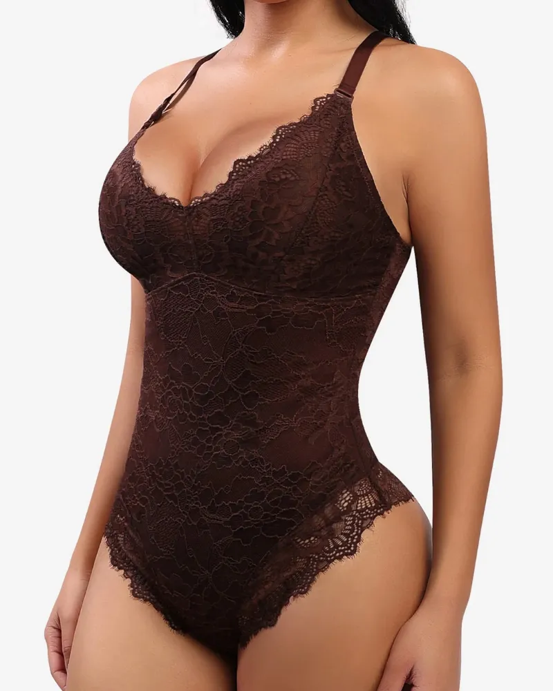 V Neck Sexy Lace Bodysuit Shapewear for Women