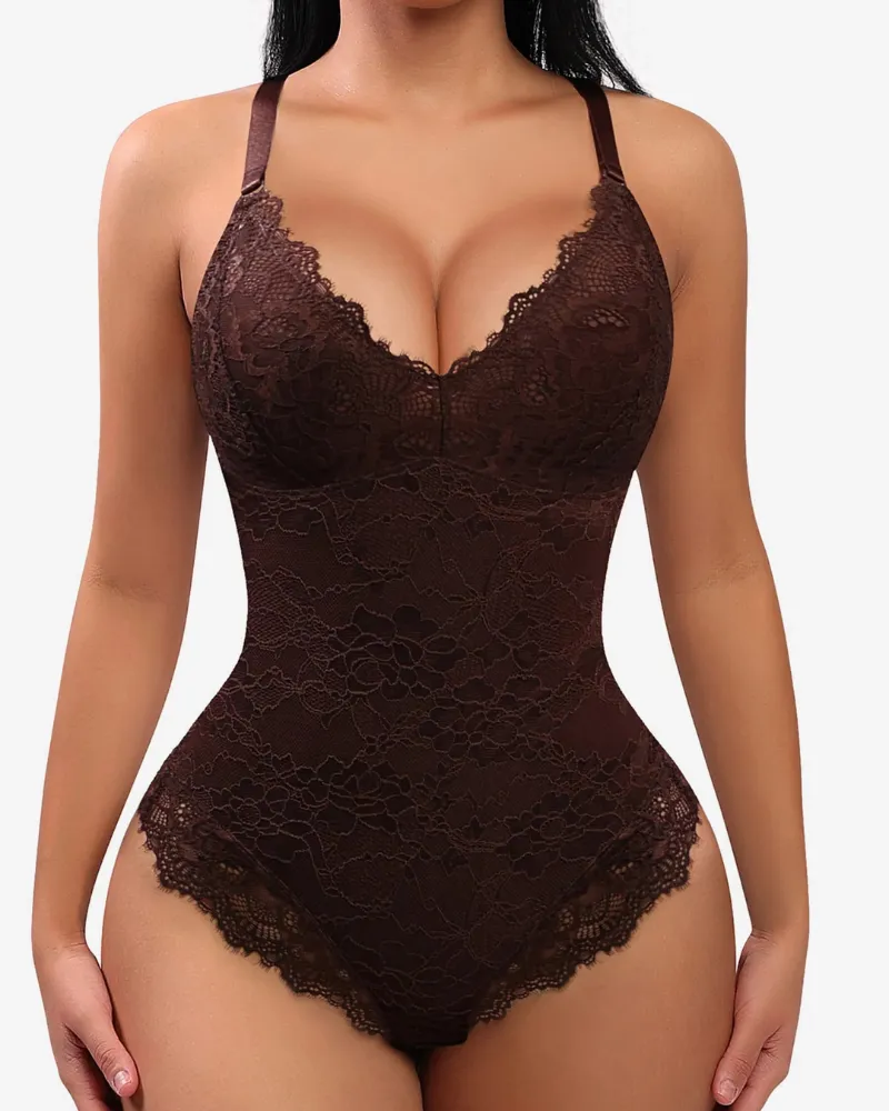 V Neck Sexy Lace Bodysuit Shapewear for Women