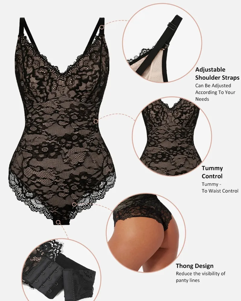 V Neck Sexy Lace Bodysuit Shapewear for Women